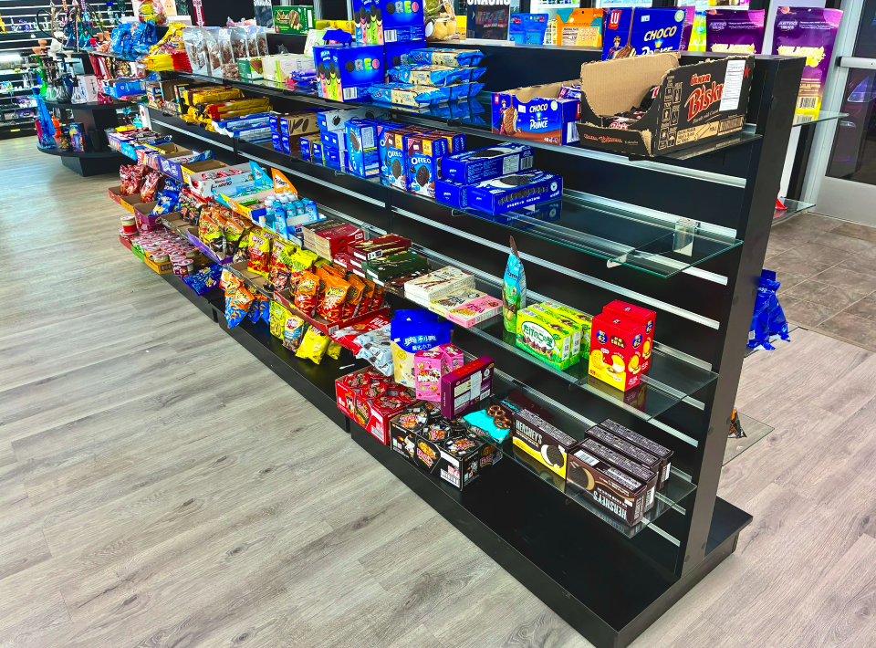 Exotic snacks aisle at Best Puff Tobacco